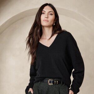 Banana Republic Black V-Neck Sweater – Silk & Cashmere Blend, Worn Once